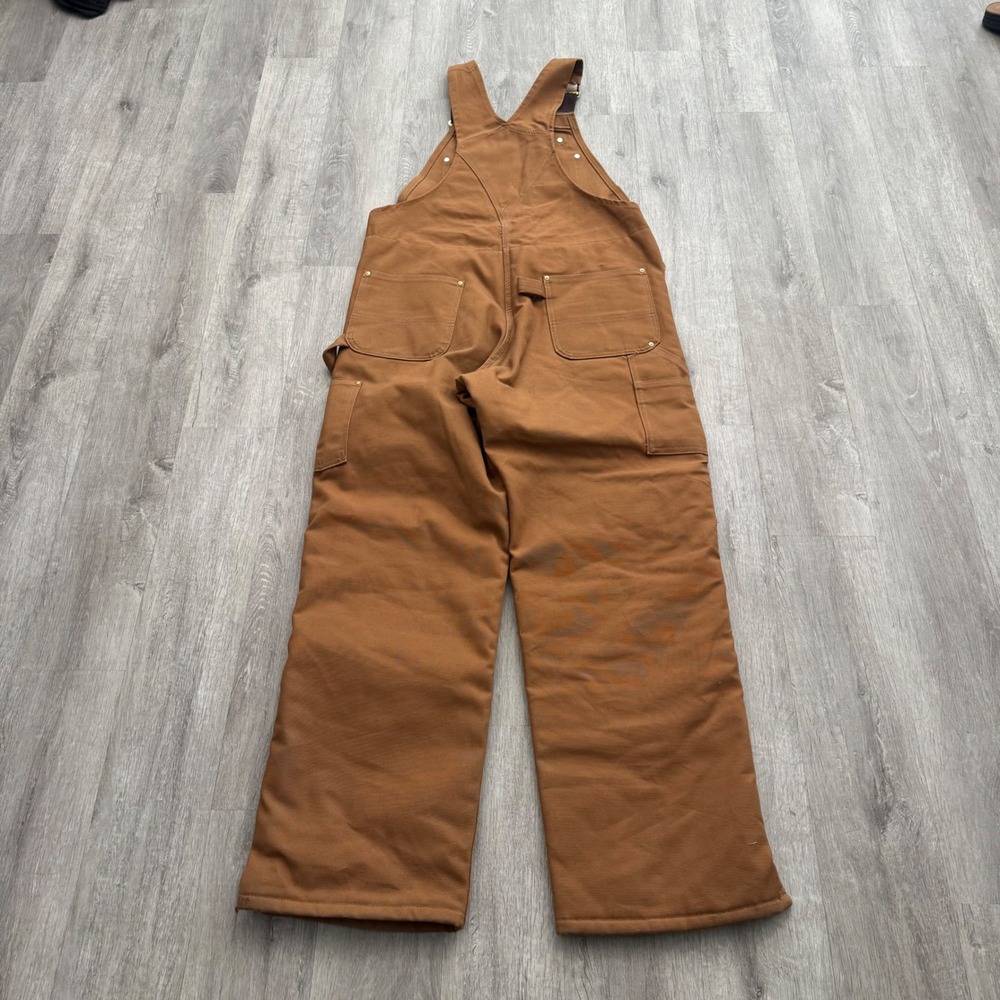 Carhartt R02 BRN Quilted Lined Double Knee Duck Bib Overalls Brown Mens 36x32 - Picture 8 of 8